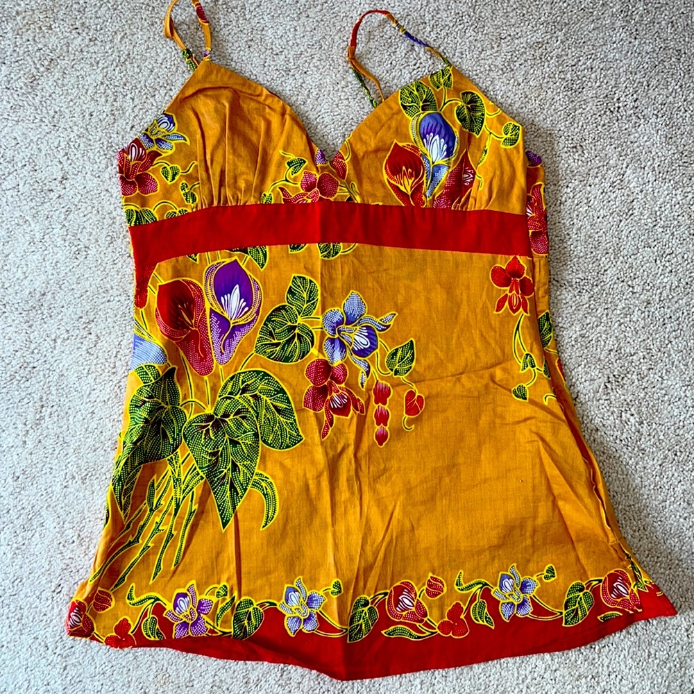 Women’s Sweetees Size 8 Tropical Floral Adjustable Spaghetti Strap Blouse